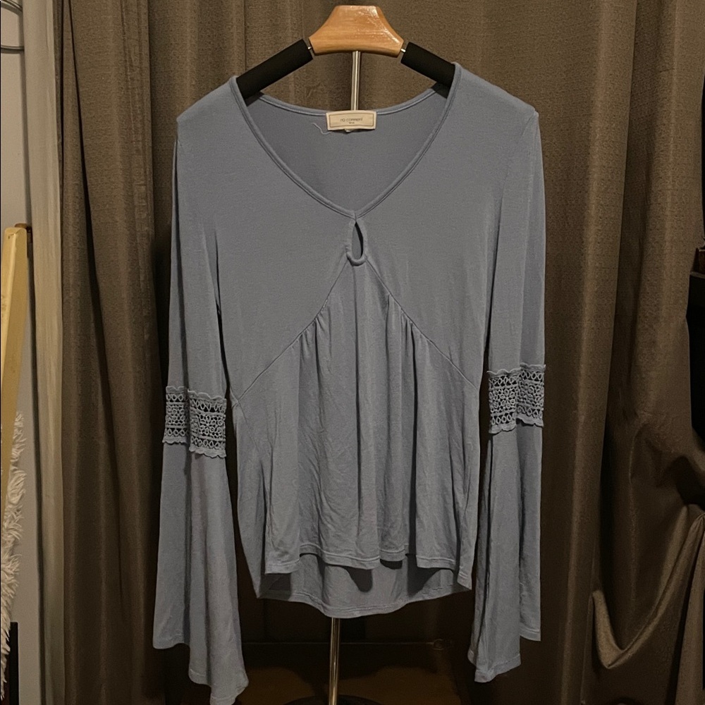 Elegant Women's Blue Blouse with Lace Details